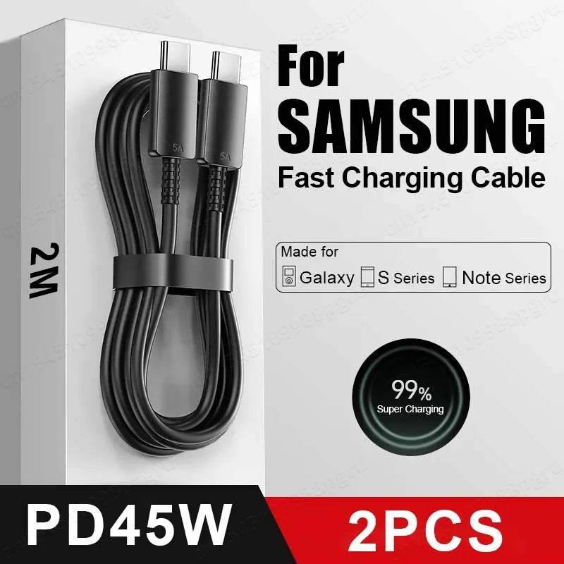 2PCS PD 45W USB C Cable For Samsung Galaxy S20 S21 S22 S23 Ultra Note 10 5G 20 A53 A54 Super Fast Charging USB Type C Data Cable 