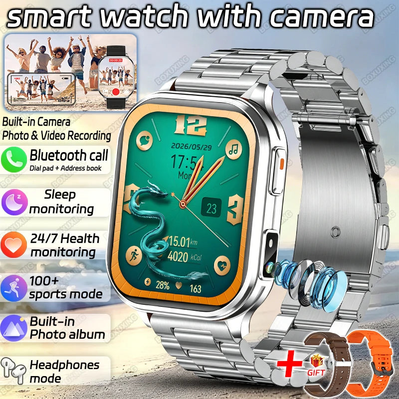 2026 Νew Smart Watch With Camera Men Women Photos Record Video Health Sports Fitness IP68 Waterproof Call Recording Smartwatches