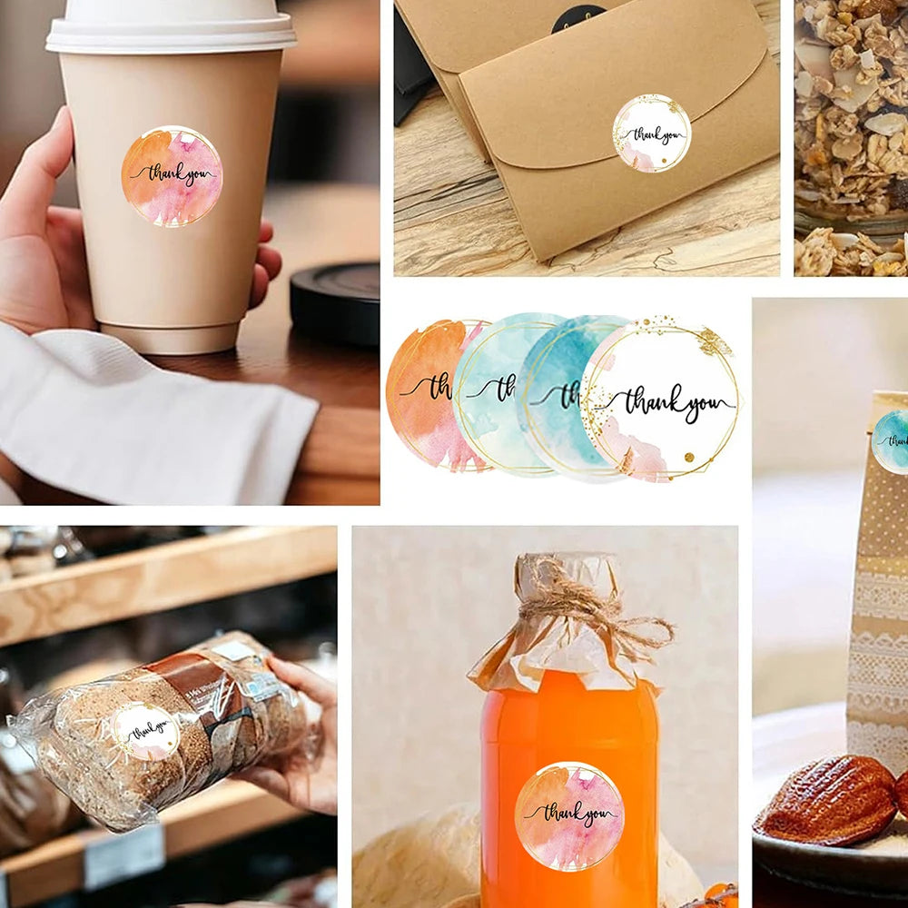 500pcs/Roll Thank You Stickers 2.5cm Cute Pink Gold Labels For Small Business Or Wedding Gift Decor Stationery Packaging Sticker