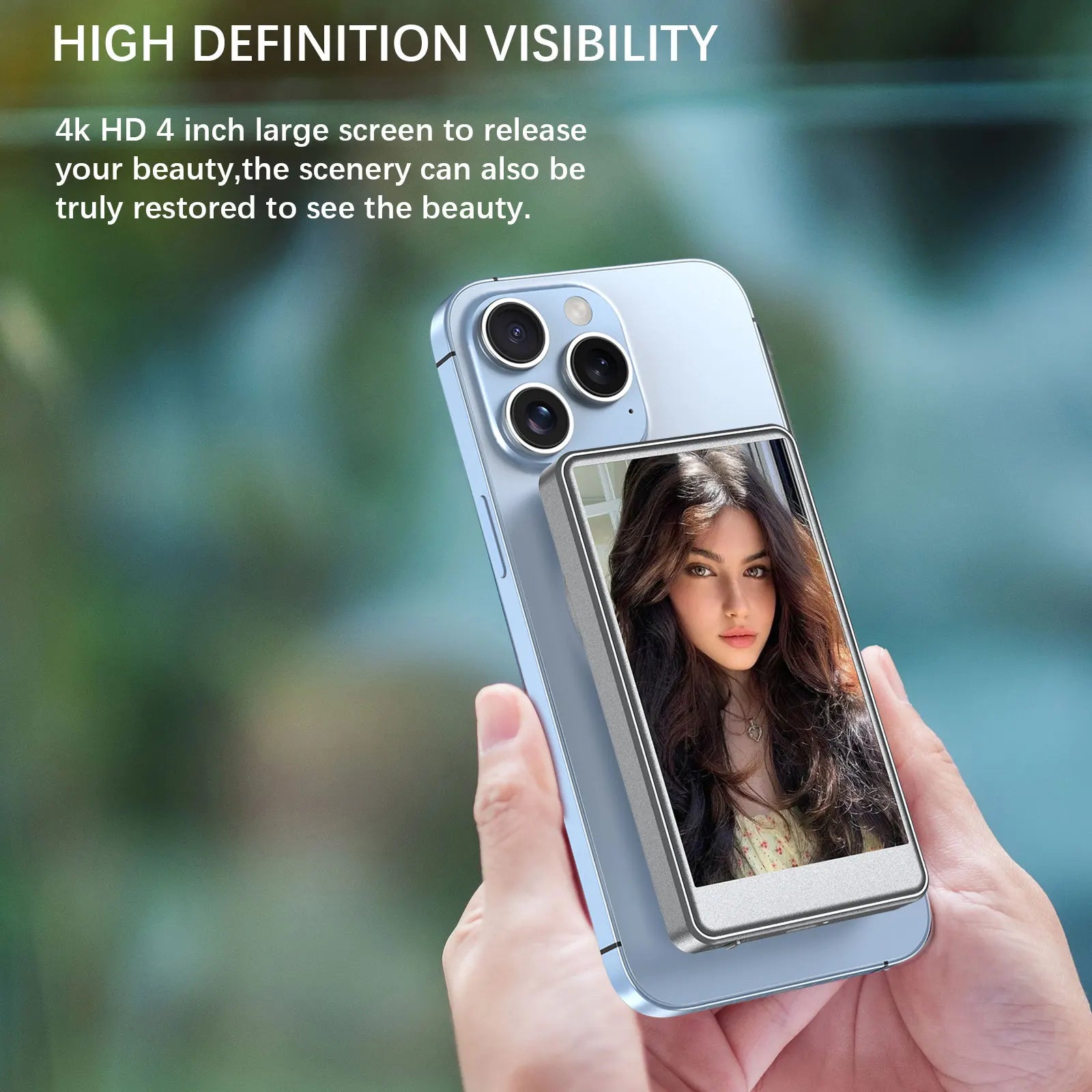 Magnetic Vlog Selfie Monitor for Phone with 4" Wireless Screen