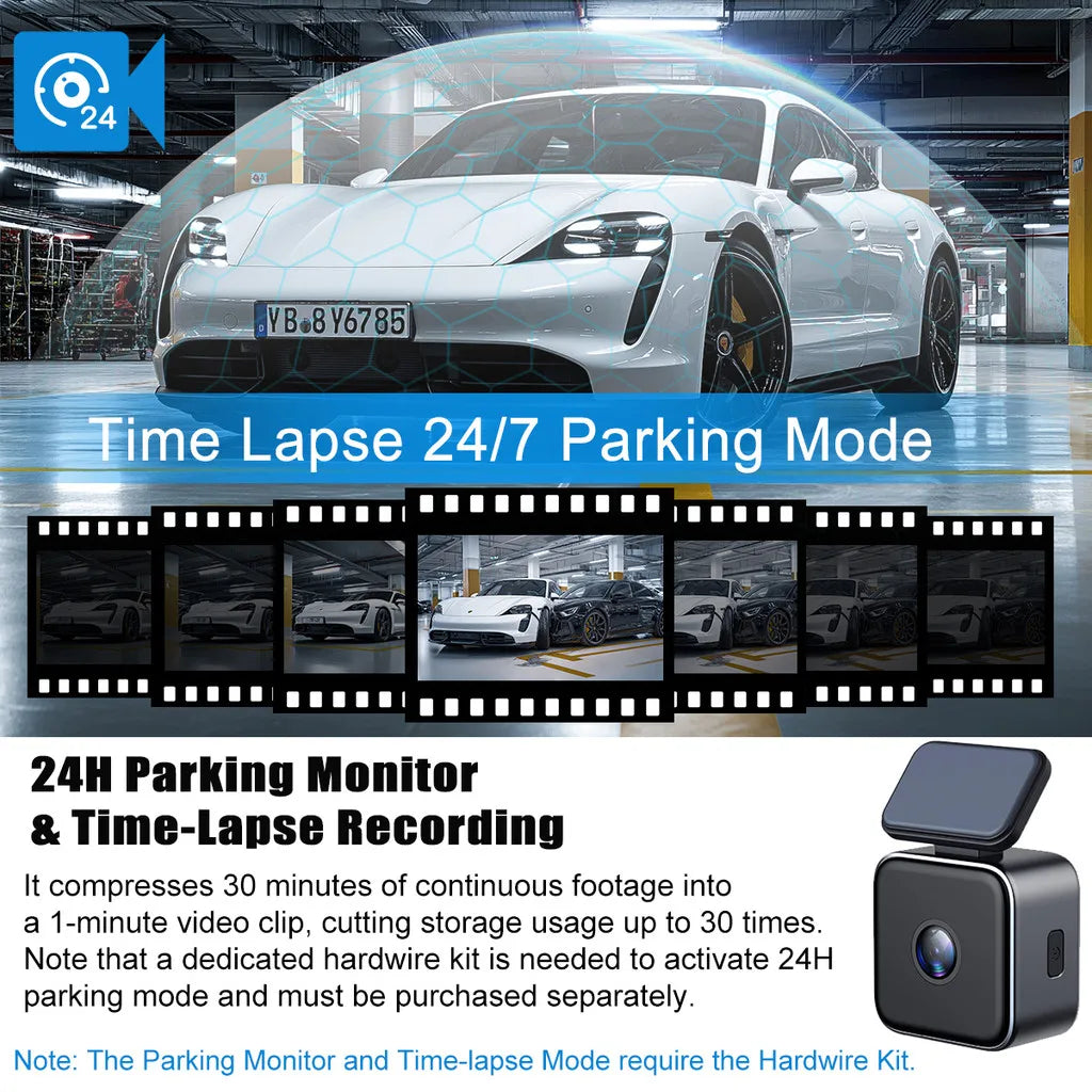 2K Mini Caméras pour voiture DVR Mini Dash Cam 24 Parking Enregistrement vidéo auto Application WiFi Commande vocale Dashcam automobile