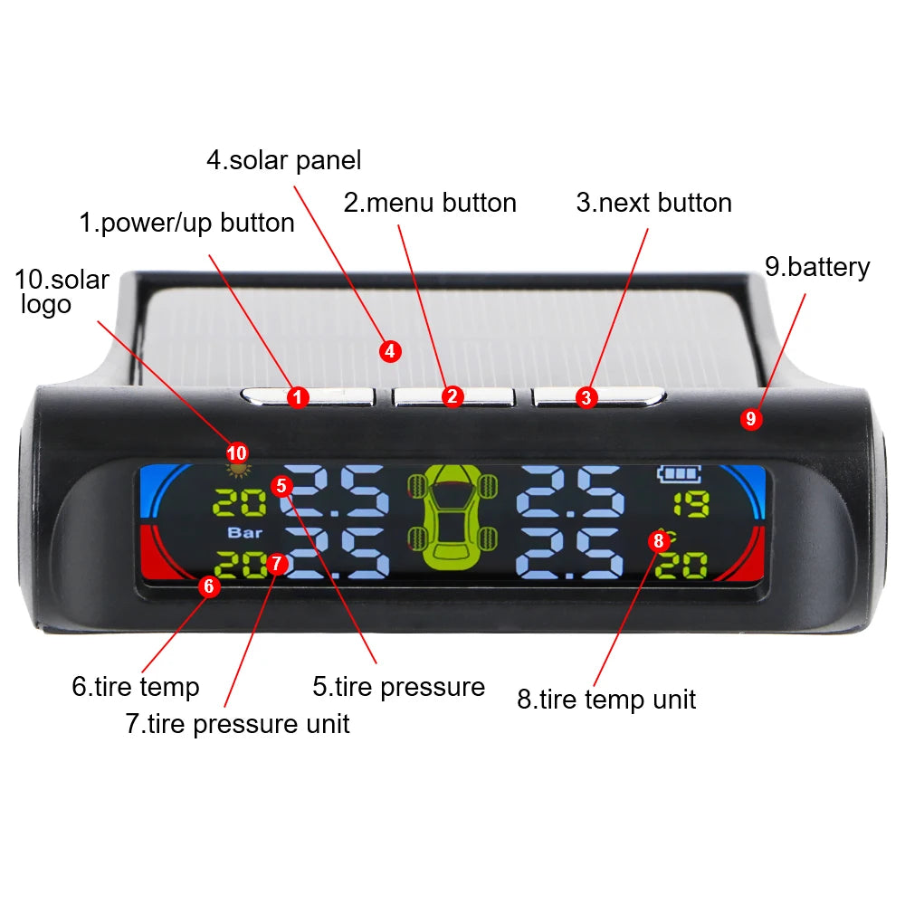 Solar TPMS Tire Pressure Monitoring System with External Sensors