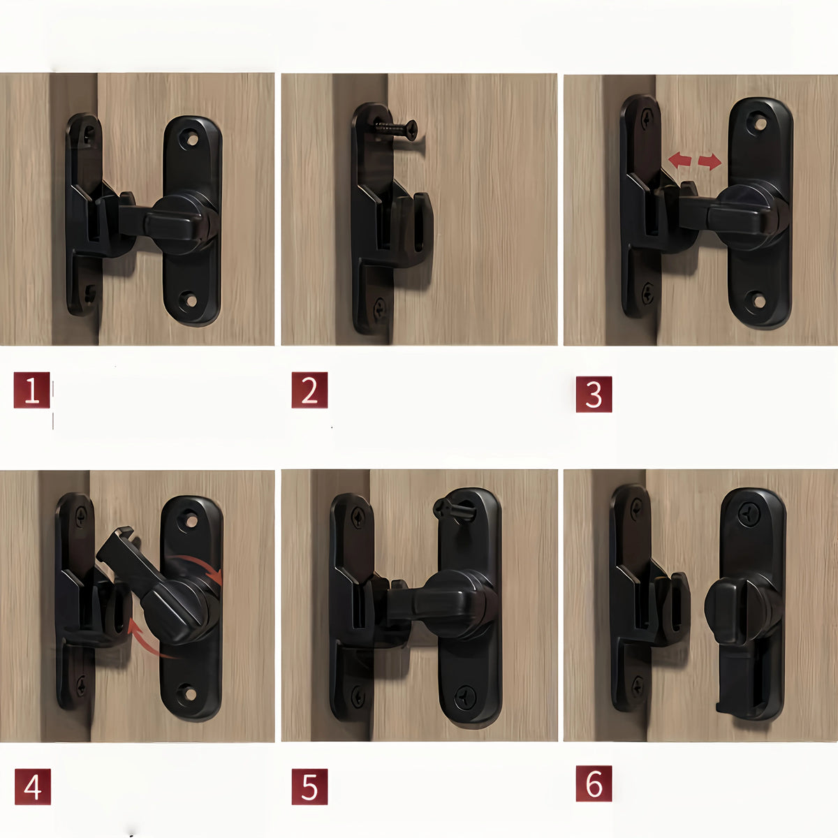 Anti-Theft Door Lock - 90°/180° Adjustable Sliding Pin, Keyless Entry Heavy-Duty Black Easy Install for Home Office Hotel Garage