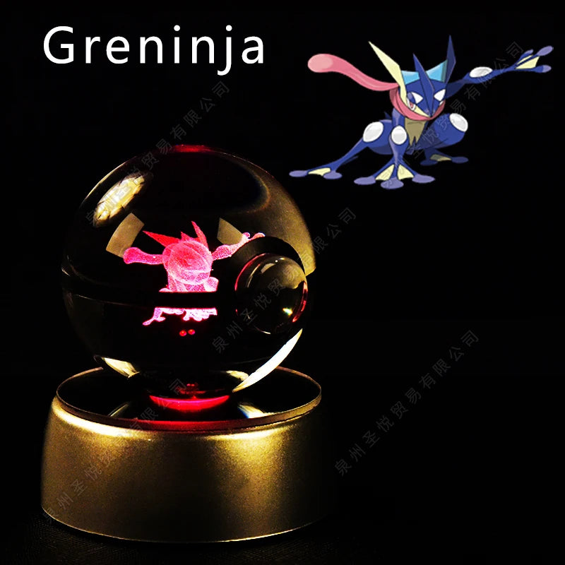 Pokemon Crystal Ball 3D Pikachu Gengar Mewtwo Night Light Lamp Pokeball 3D Glass Pokemon Crystal Ball Statue Kids Birthday Gift 