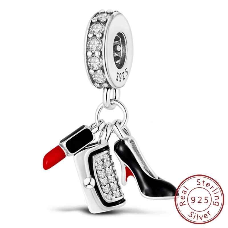 Fit Original 925 Sterling Silver Charms Beads Bow Perfume Bottle Pink Charms for Women Fine DIY Birthday Jewelry Gifts 