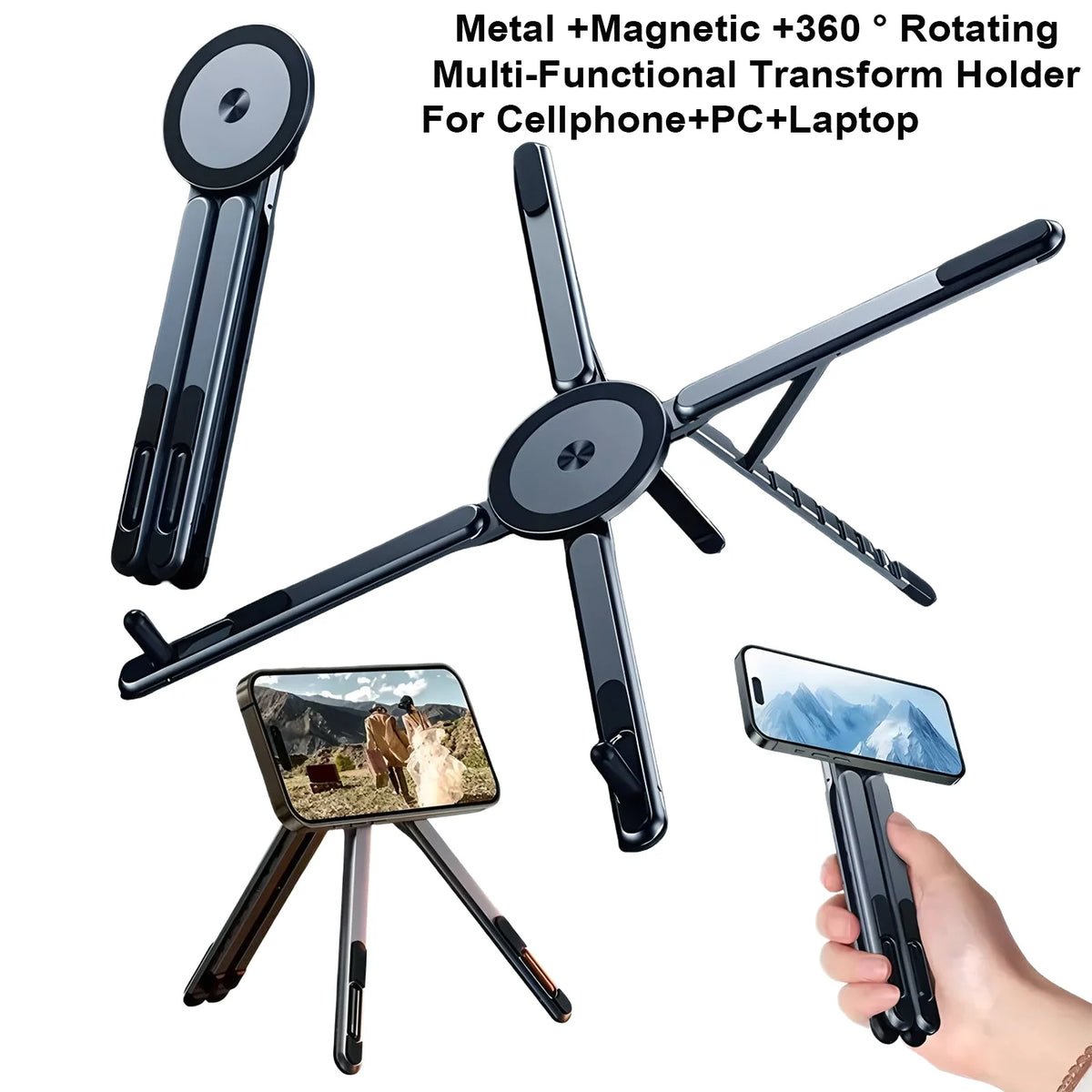 Foldable Magnetic Phone Holder and Tripod