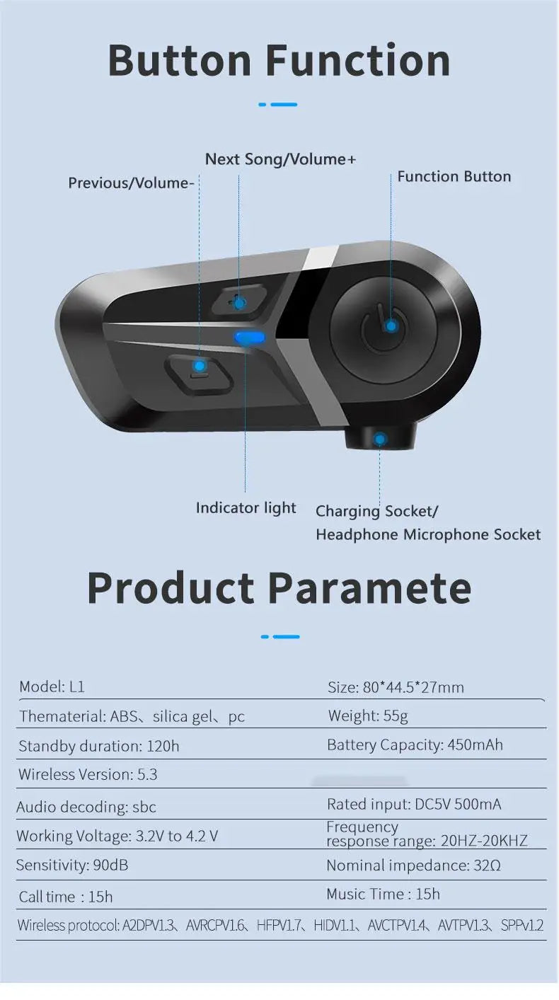 Bluetooth 5.3 Wireless Motorcycle Helmet Headset Hands-free Call Phone Motorcycle Waterproof Earphone Music Player Moto Helmet 