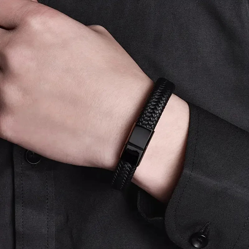 Black PU Leather Magnetic Bracelet for Men
