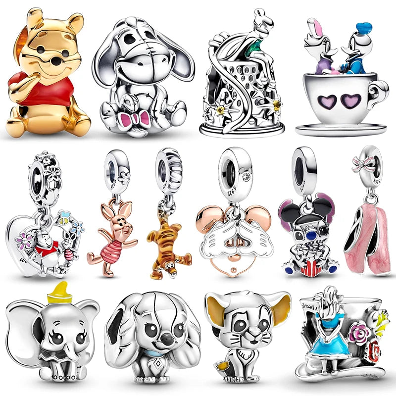 Disney Charms 925 Originales Winnie the Pooh Beads Fits Bracelet Necklace Women Charm Silver 925 Pendant Bead Luxury DIY Jewelry 