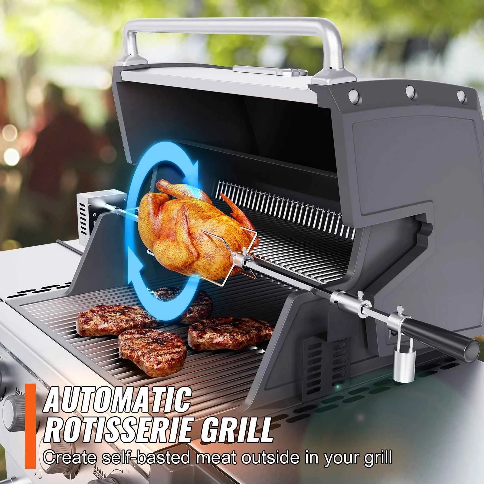 Universal Grill Rotisserie Kit 39-56 Inch Stainless Steel BBQ Kit