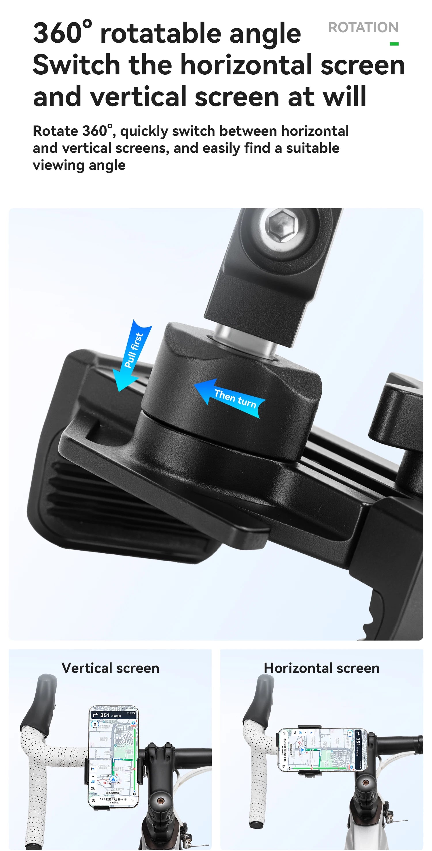 360° Rotating Motorcycle & Bicycle Phone Holder with Shock Absorption
