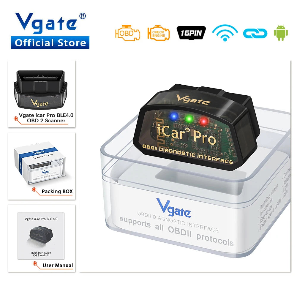 Vgate iCar Pro elm327 V2.3 OBD 2 OBD2 Car diagnostic Tools WIFI Bluetooth 4.0 for Android/IOS BT3.0 For Android ODB2 Car Scanner 