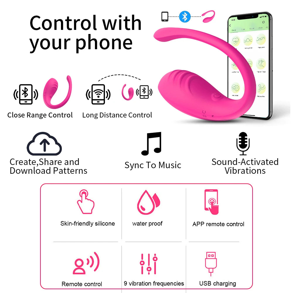 Œuf vibrant portable contrôlé par application avec 9 modes pour couples