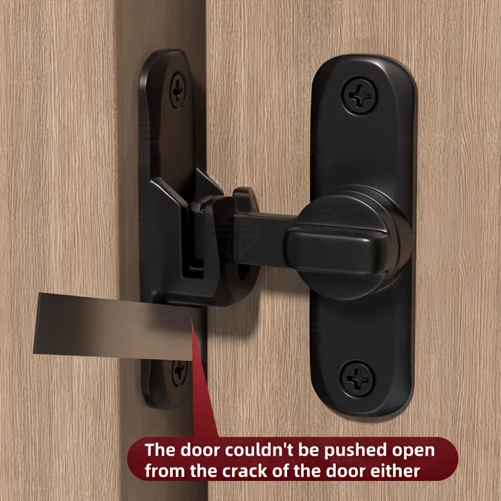 Anti-Theft Door Lock - 90°/180° Adjustable Sliding Pin, Keyless Entry Heavy-Duty Black Easy Install for Home Office Hotel Garage