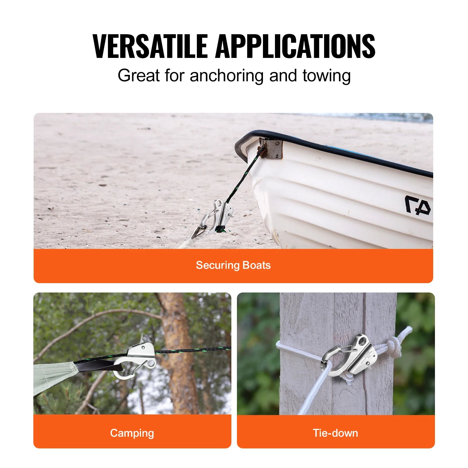 Stainless Steel Boat Anchor Hook with Slide Clamp for 3/8"-5/8" Rope