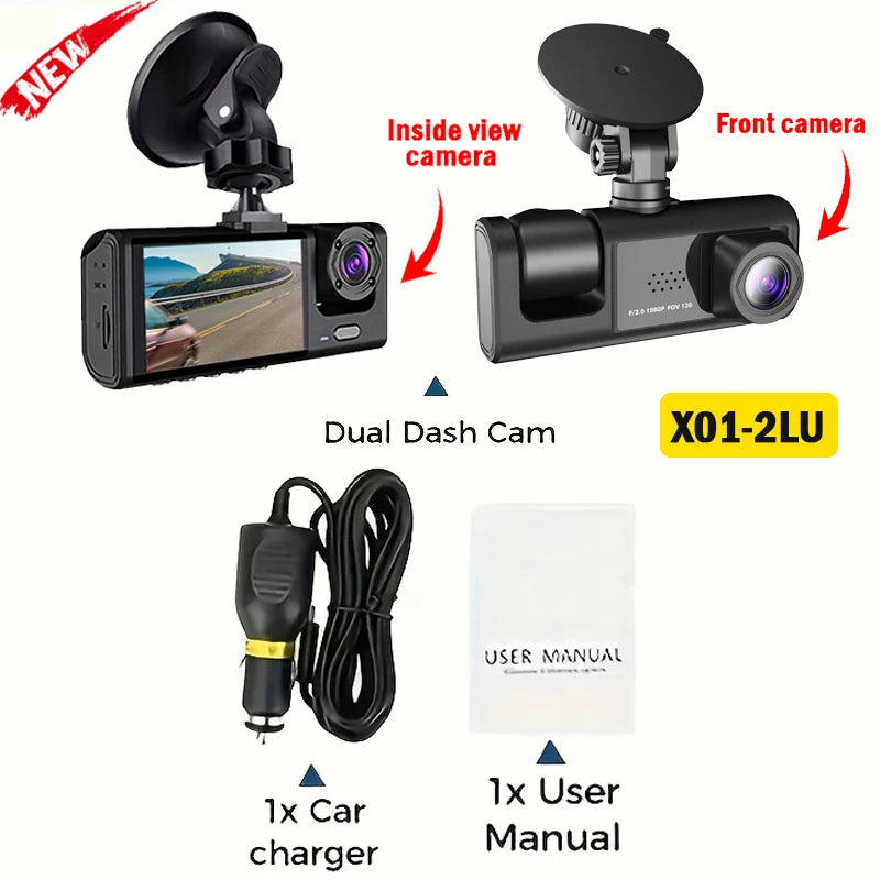 Triple Lens WiFi Dashcam 2/3 Channel Car Camera 1080P HD Video Recorder, Night Vision Car DVR with Wide Angle for Front and Rea 