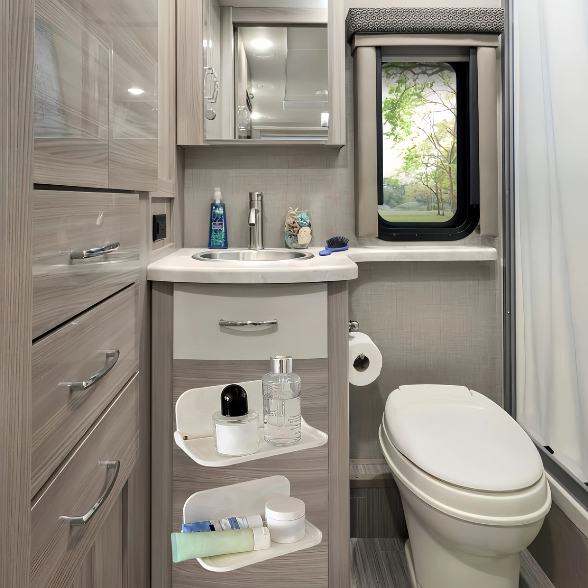 RV Space-Saving Foldable Rack! Easy-to-Install Wall Mount, Sturdy Floating Design, Ideal RV Accessory.