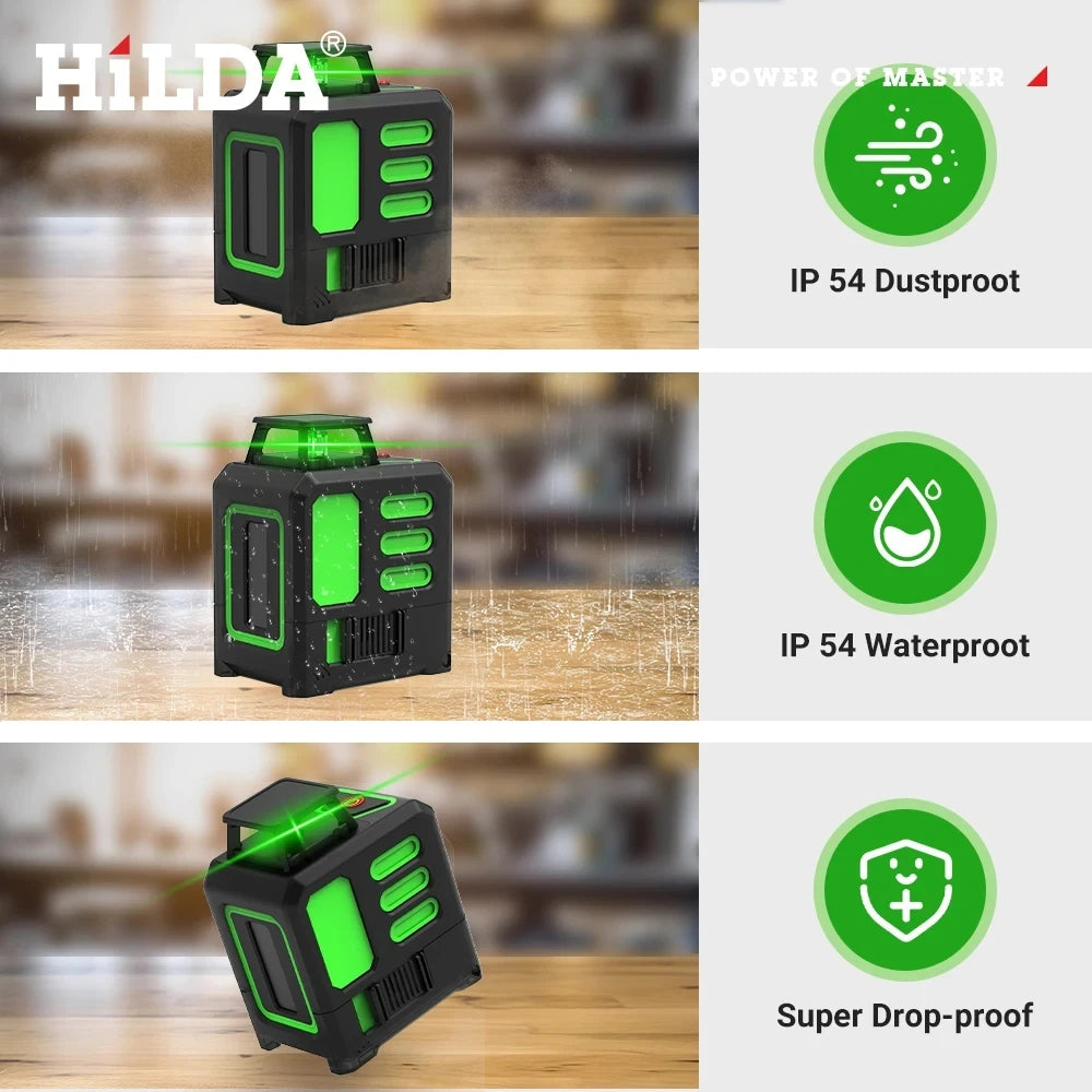 HILDA Laser Level 2 lines/5 Lines 360 Automatic Leveling Level Construction Tool Equipment Green Light Cross Laser Good Gift 