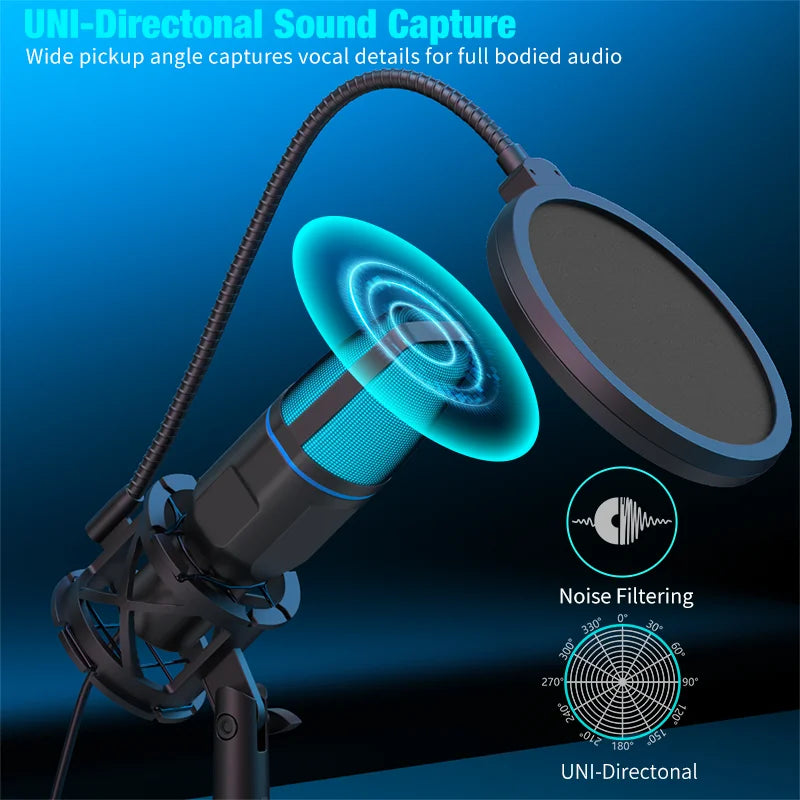 USB Condenser Microphone with RGB Lighting
