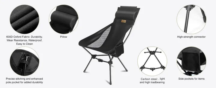 Lightweight Folding High Back Camping Chair with Head Support