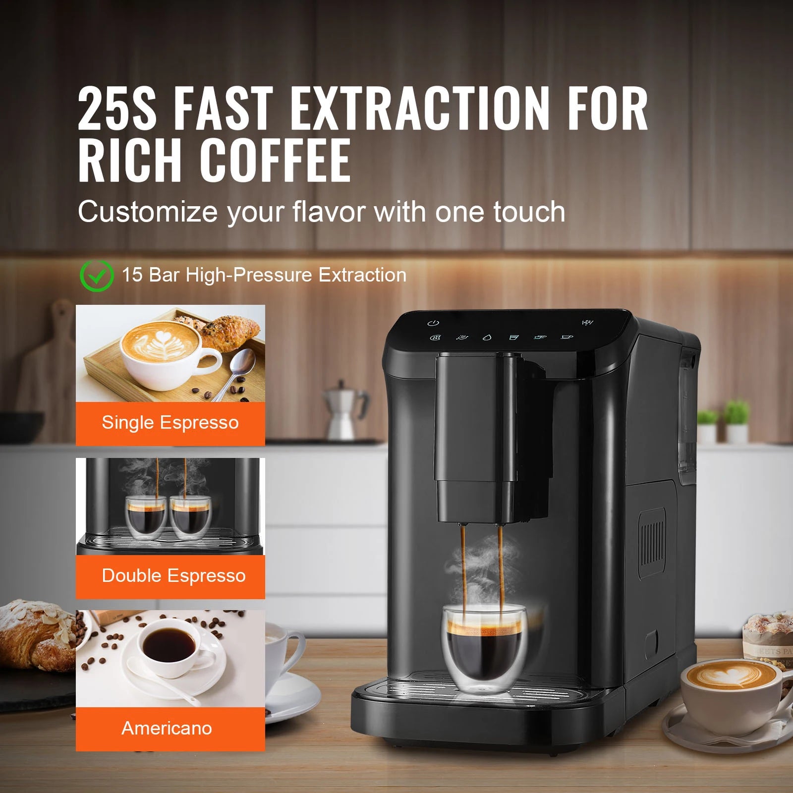 Automatic Espresso Machine with Grinder 15-Bar Coffee Maker 1.5L