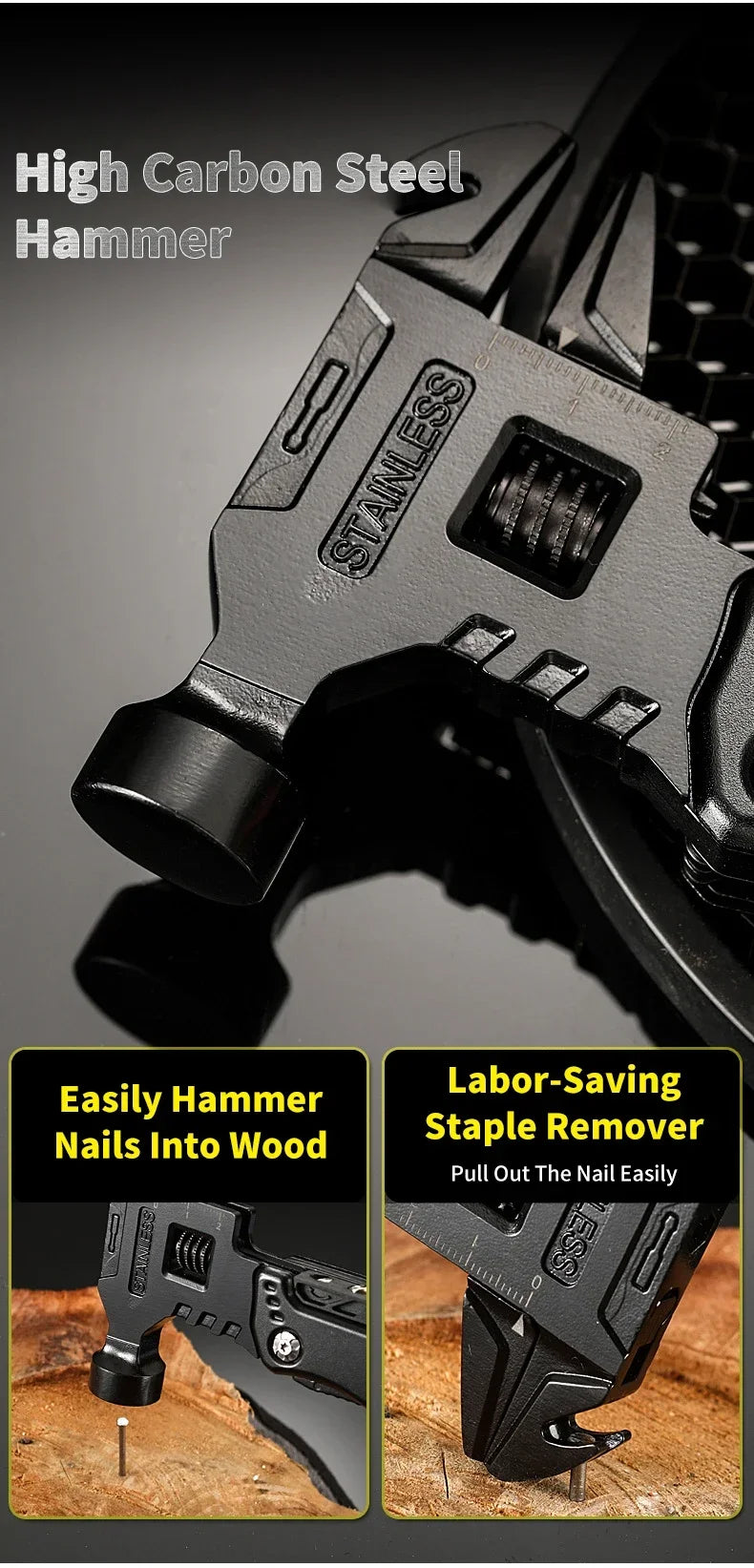 Hammer, Wrench and Pliers Multitool with Sheath