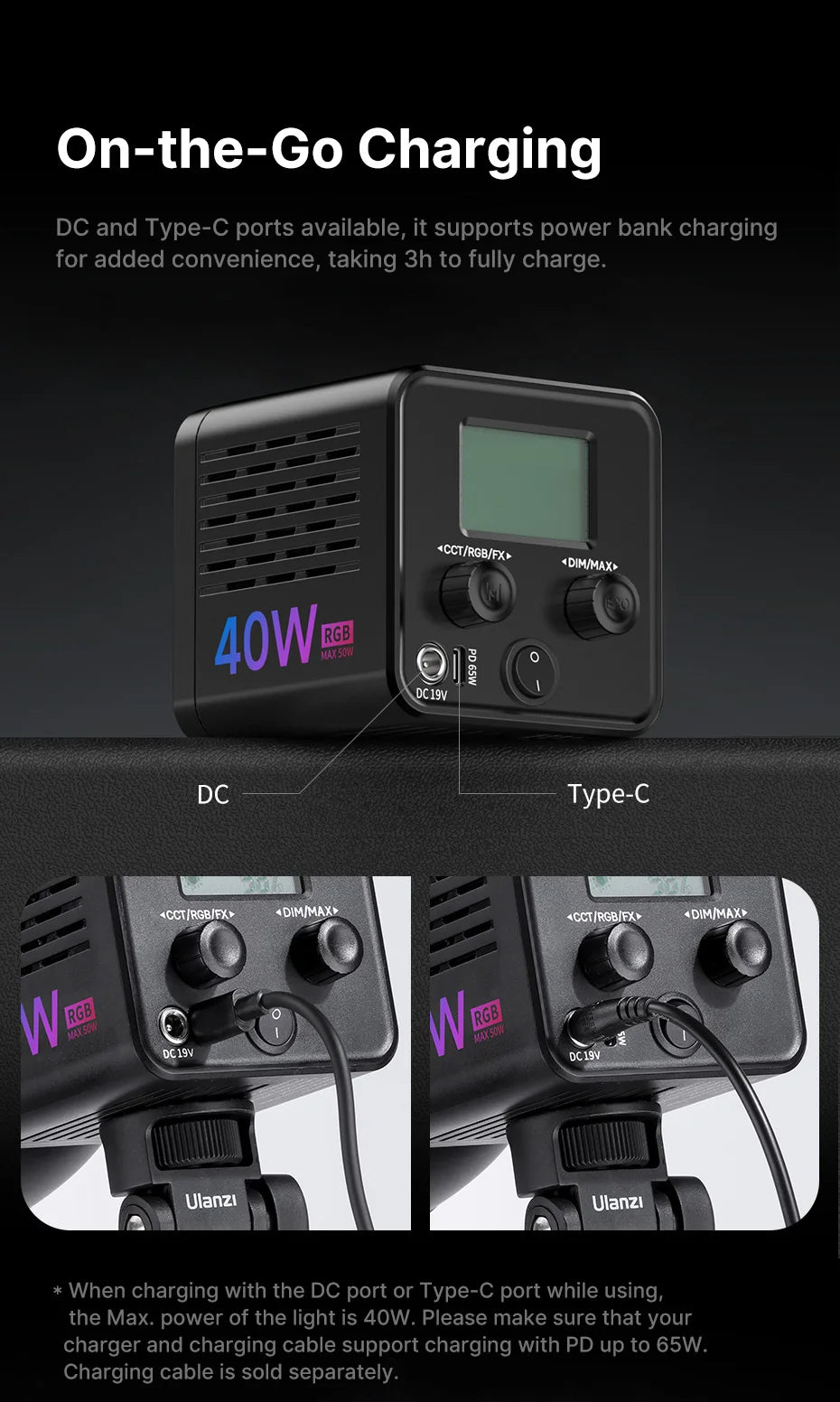 Ulanzi L024 40W RGB Mini Bowens Montajlı Video Işığı