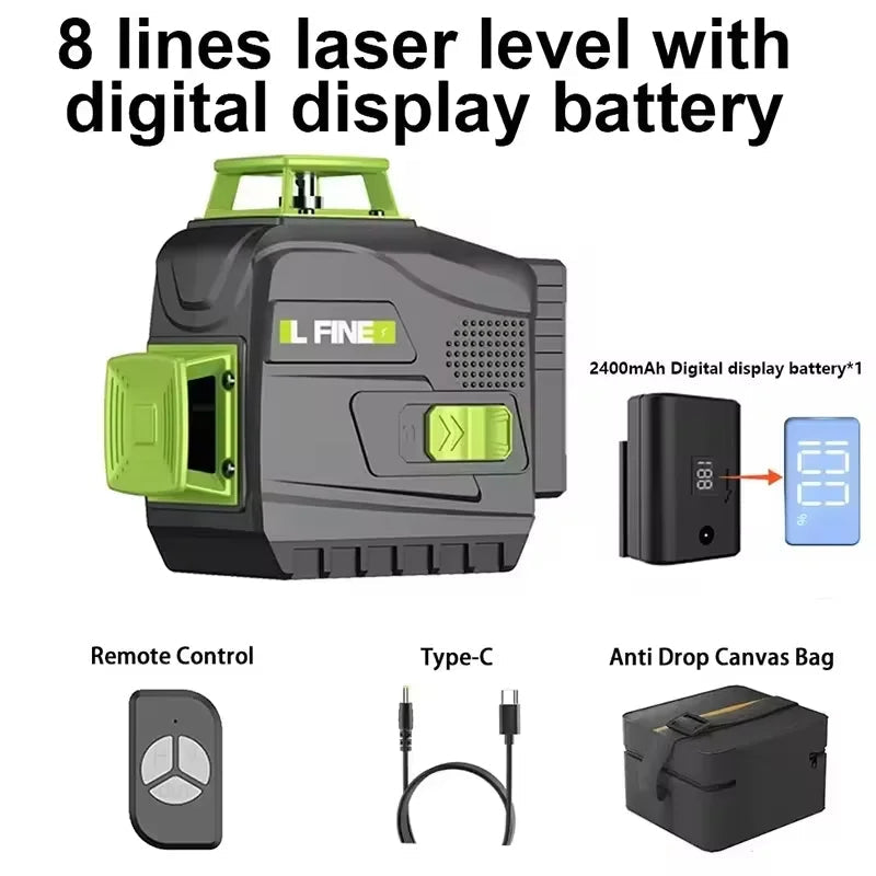 LFINE 3D/4D Laser Level 8/12/16 Lines Horizontal And Vertical With Remote Control 8 Lines 360°Self-leveling Laser Levels 
