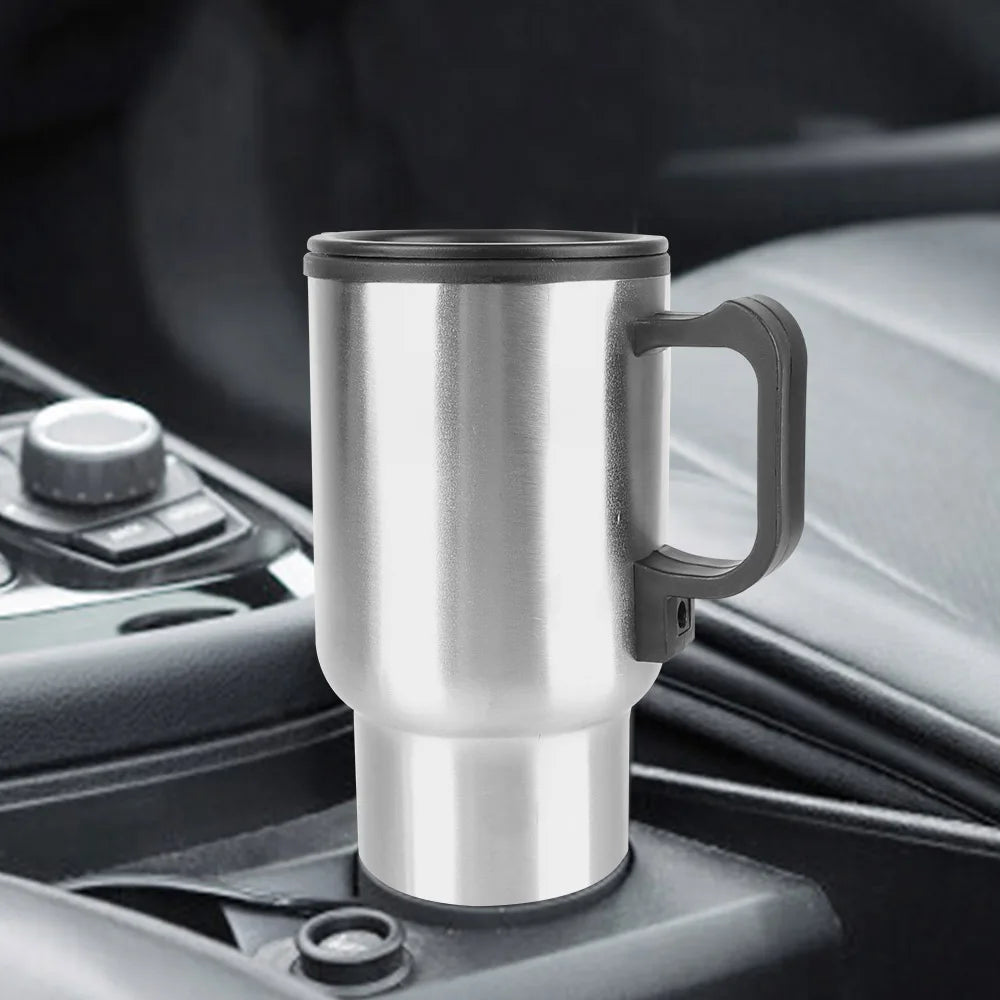 Vyhrievací cestovný hrnček do auta, 12 V, nehrdzavejúca oceľ, 450 ml