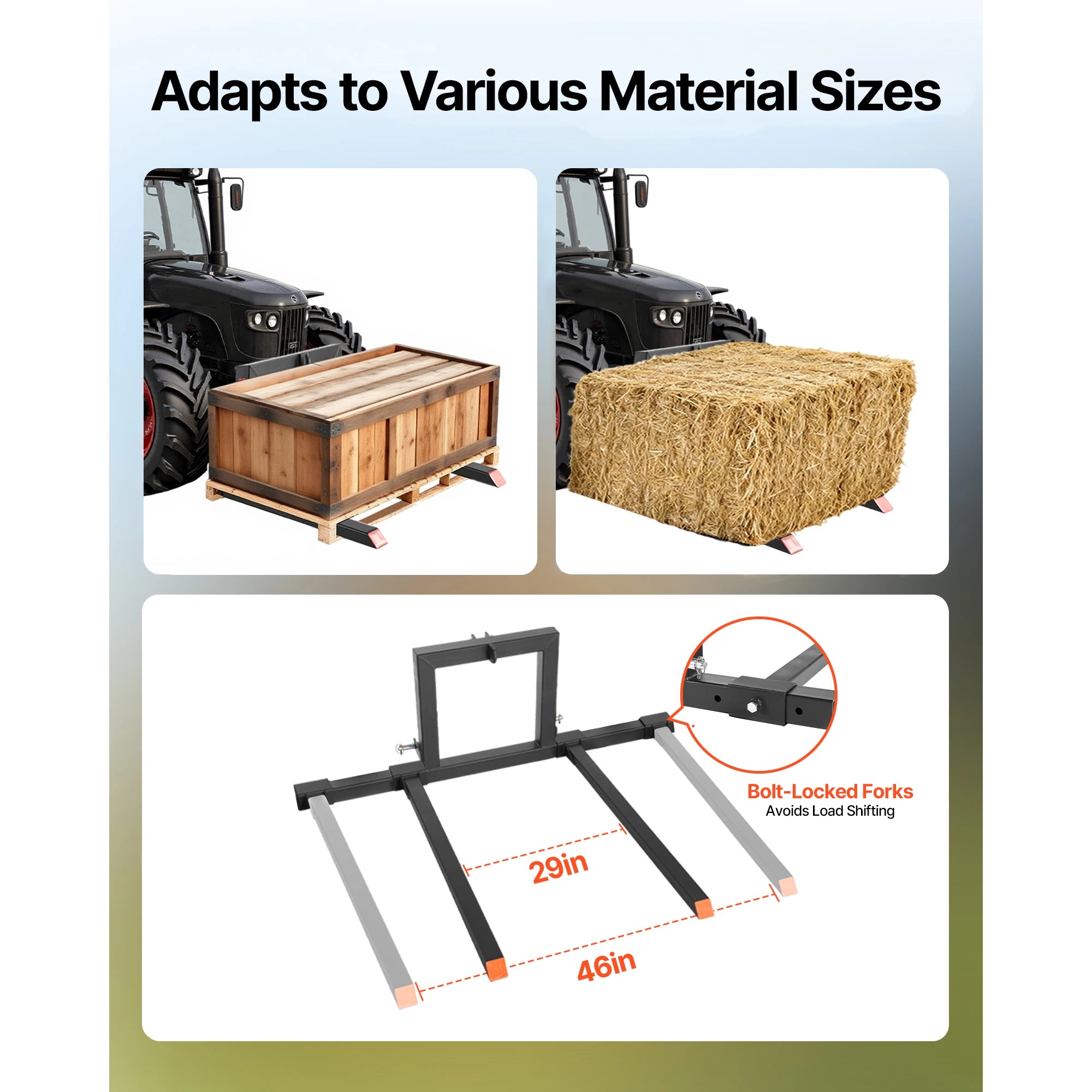 1500 lb 3-Point Hitch Pallet Forks 50in for CAT 1 Tractors