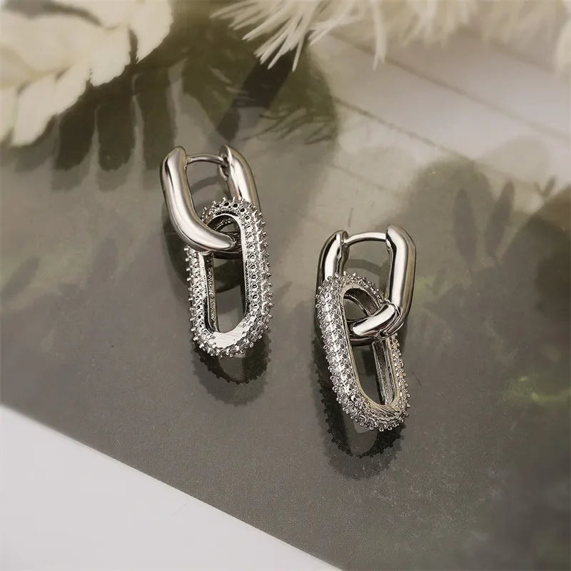 Shiny Rhinestone Geometric Earrings Ladies Fashion Light Luxury Elliptical Double Ring Earrings Exquisite Party Accessories 