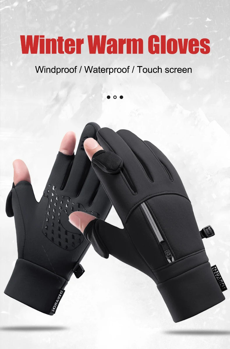 Winter Warm Touch Screen Gloves Outdoor Windproof Waterproof Cold-proof Gloves Men Driving Cycling Fishing Ski Gloves 