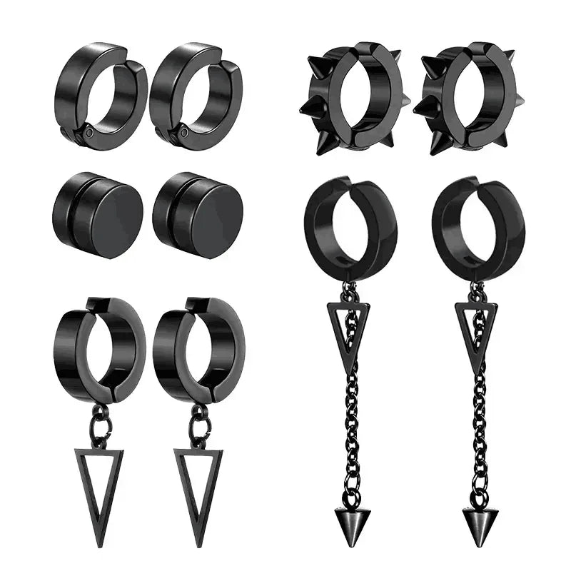 Men's Punk Cross Magnetic Earrings Set