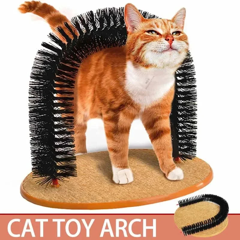 Cat Toy Arch Self Groome Pamper Feline with A Massage Grooming Rubbing Brush with Scratching Pad Toy for Cats Interactive Toys 
