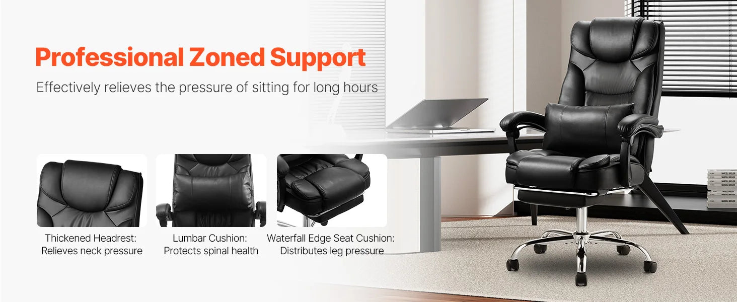 Ergonomisk kontorstol med vippefunktion, fodstøtte og 300 lb bæreevne