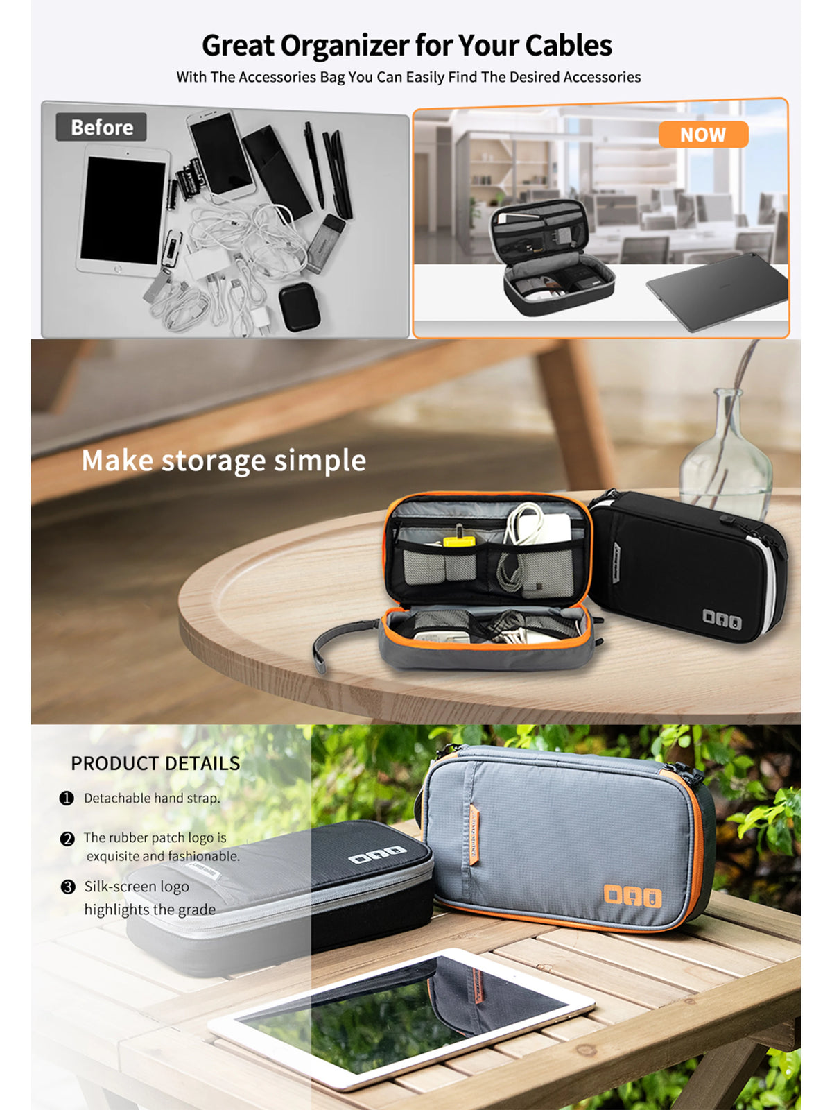 Travel Cable and Electronics Organizer Pouch