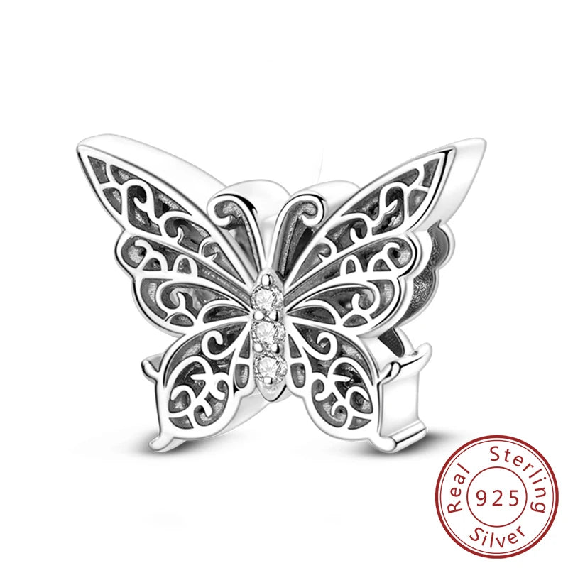 Original 925 Sterling Silver Charm Beads Glowing Luminous Firefly Butterfly Pendant for Bracelet Charm Jewelry 