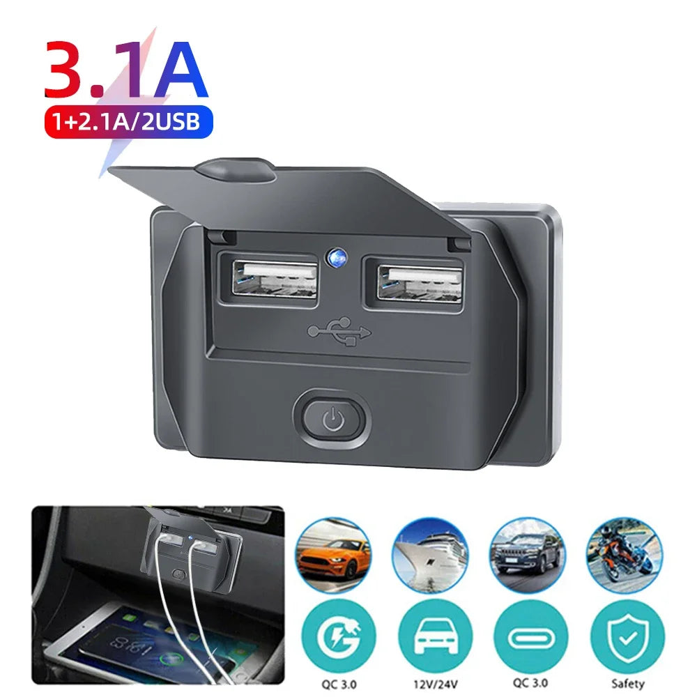 USB punjač za vozila za nadžbuknu montažu, 12V / 24V