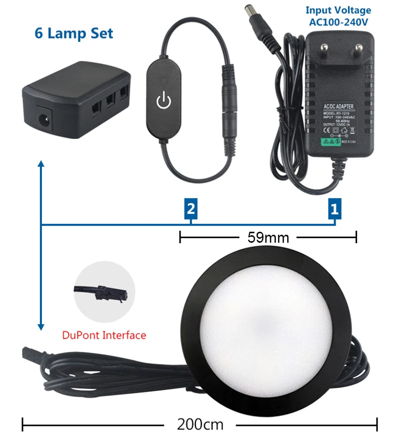 12 V Round LED Cabinet Lights - Set Options