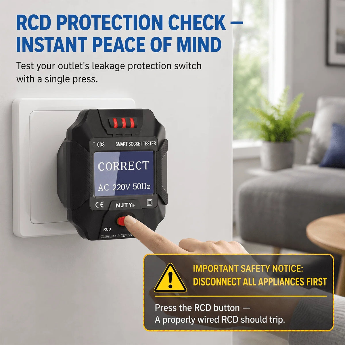 T003-UK digitale stopcontacttester met aardlekschakelaarfunctie