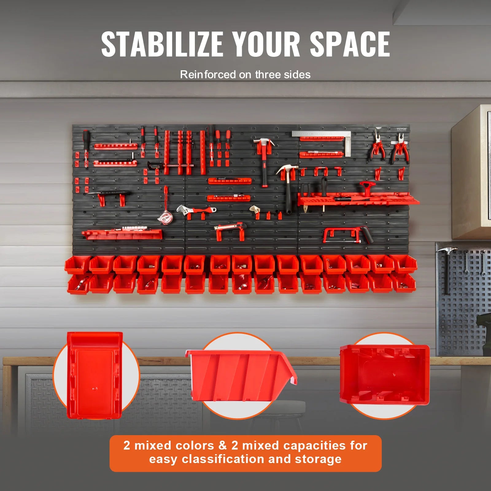 30-Bin Wall Mounted Storage Organizer with Panels for Garage