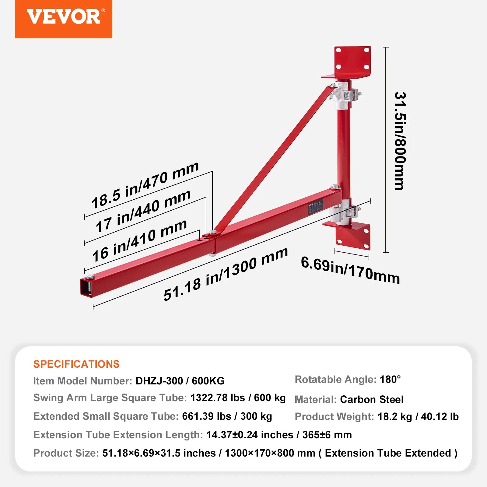 Electric Hoist Support Arm with 180° Swing for Heavy Lifting