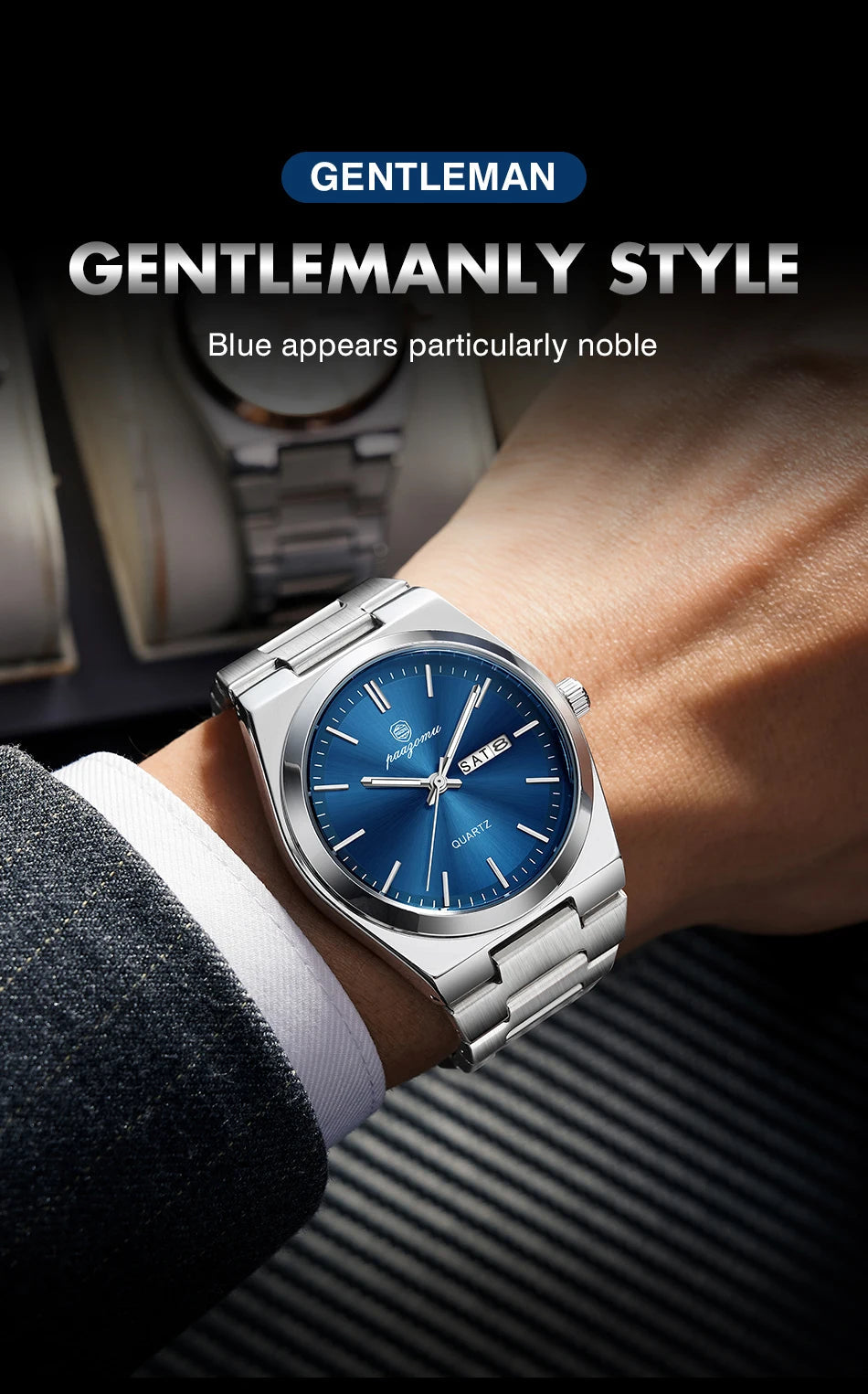 PENGAGAR Luxury Sport Quartz Man Wristwatch Waterproof Luminous Date Week Men Watches Stainless Steel Men's Watch Male Reloj+box 