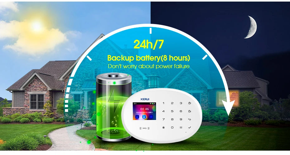 KERUI 433MHZ GSM+WiFi Heimalarm Kommt mit Tuya Smart Anti-Diebstahl Alarme Alarm System Kits Integrierte Batterie Sirene PIR Sensor