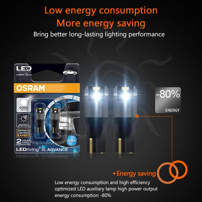 OSRAM LED T10 6000K W5W 194 LEDriving SL Advance 6000K Luz blanca para lectura en coche Luces de puerta Luz interior 12V 1.5W 2980CW, par