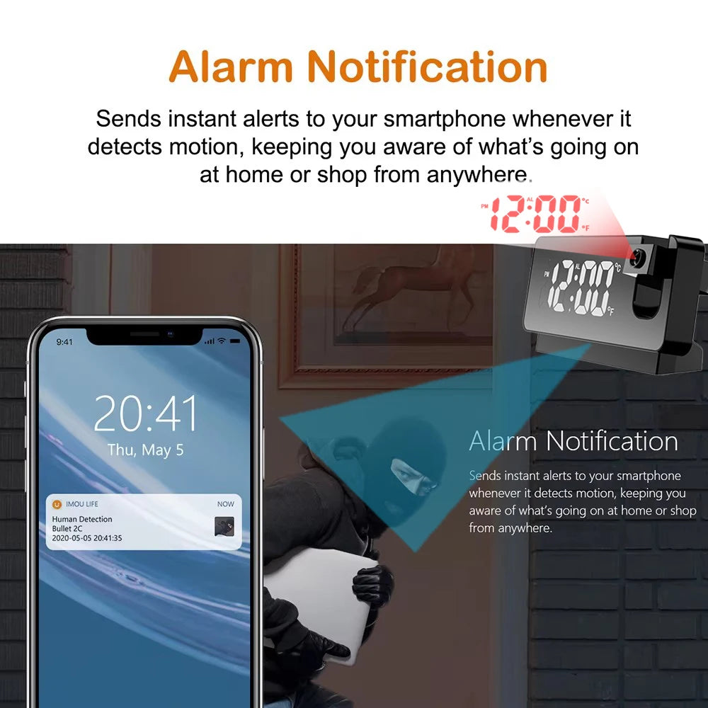 FHD 1080P Mini Miniature Projection Clock Camera Supports 2.4GHz WIFI Wireless Remote Viewing, Motion Detection, Home Camera Spy-shop.com