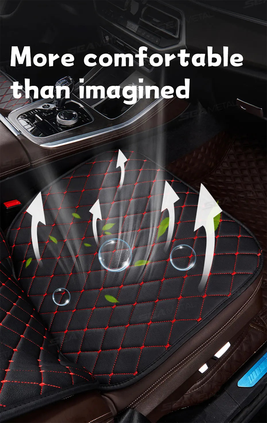 SEAMETAL Premium Car Seat Cushion Luxury Leather Anti Slip Seat Cover Breathable Anti Scratch Car Seat Protector for Sedan Suv