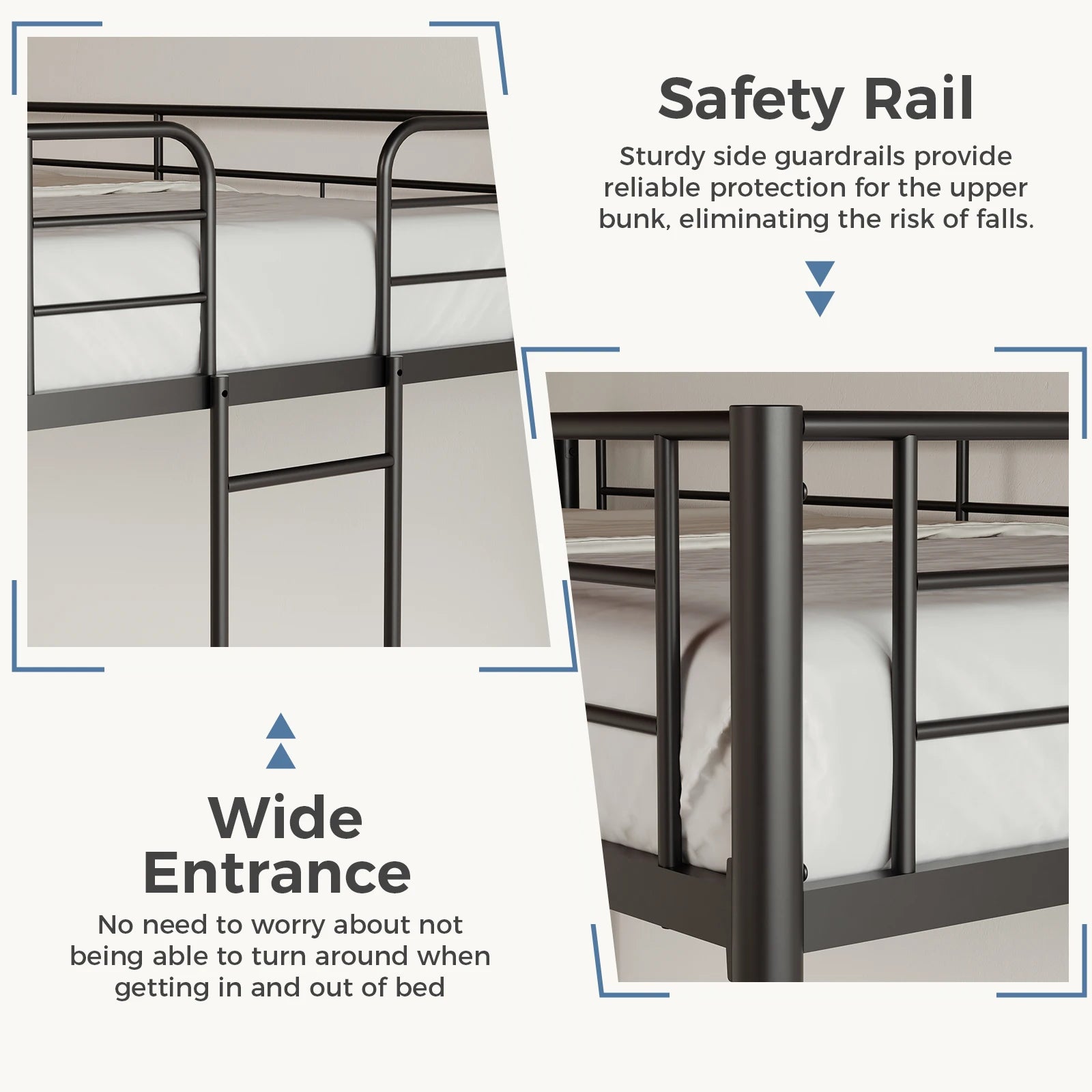Heavy Duty Metal Bunk Bed Frame with Ladder & Guardrails