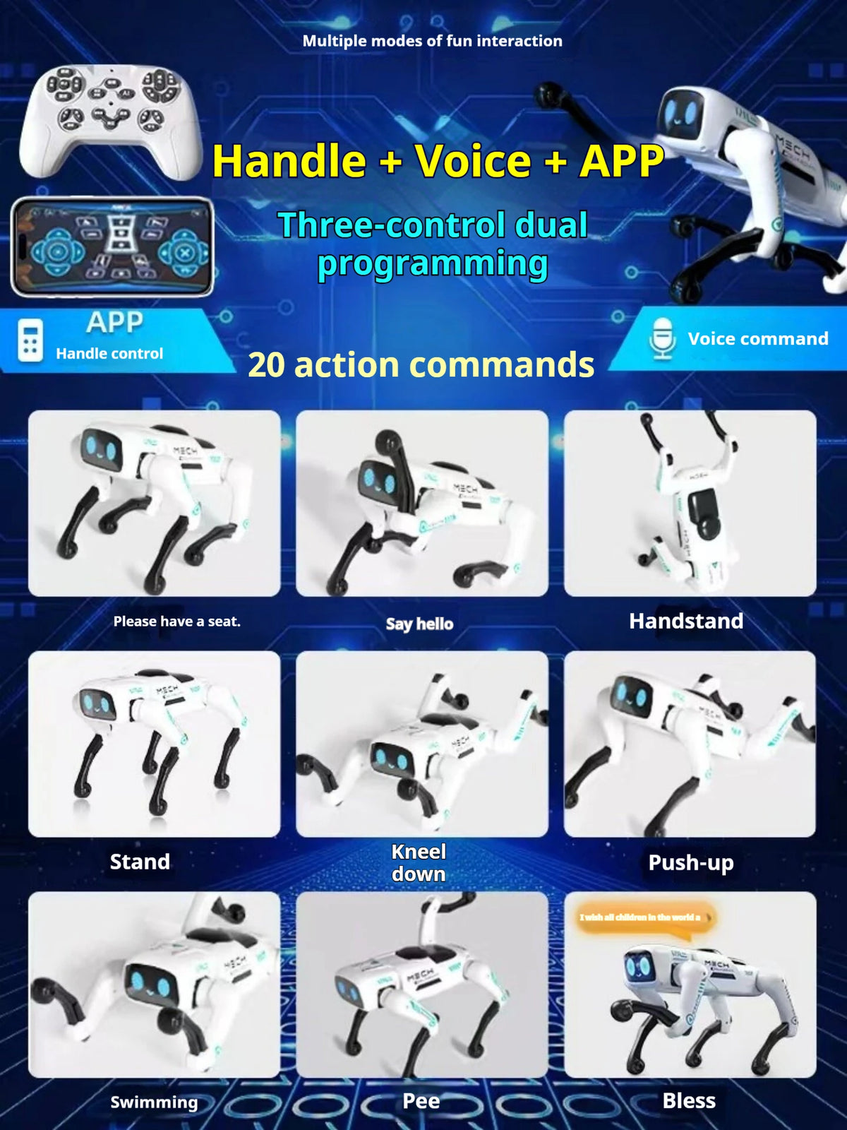 Chien robot intelligent AI télécommandé avec bac de chargement