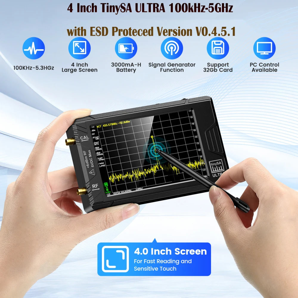 Spectrum Analyzer TinySA ULTRA With 4" Display 100kHz to 5.3GHz with 32GB Card Version V0.4.5.1 